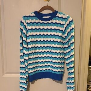 Hyacinth House Blue and White Wave Pattern Crew Neck Sweater